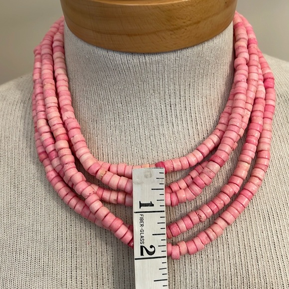 VTG Gerda Lynggaard Monies 5-Strand Dyed Pink Horn Bone Beads Runway Necklace - Picture 14 of 17